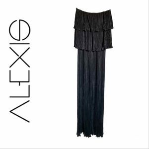 ALEXIS Pleated Tiered Strapless Maxi Dress, Black, Size XS
